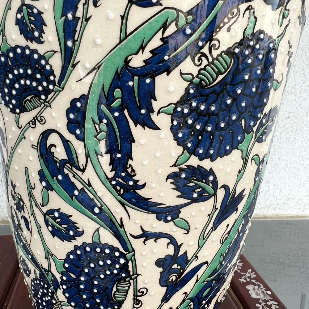 Blue & White❤️Green Floral Handprinted Vase❤️Nakkas Pottery